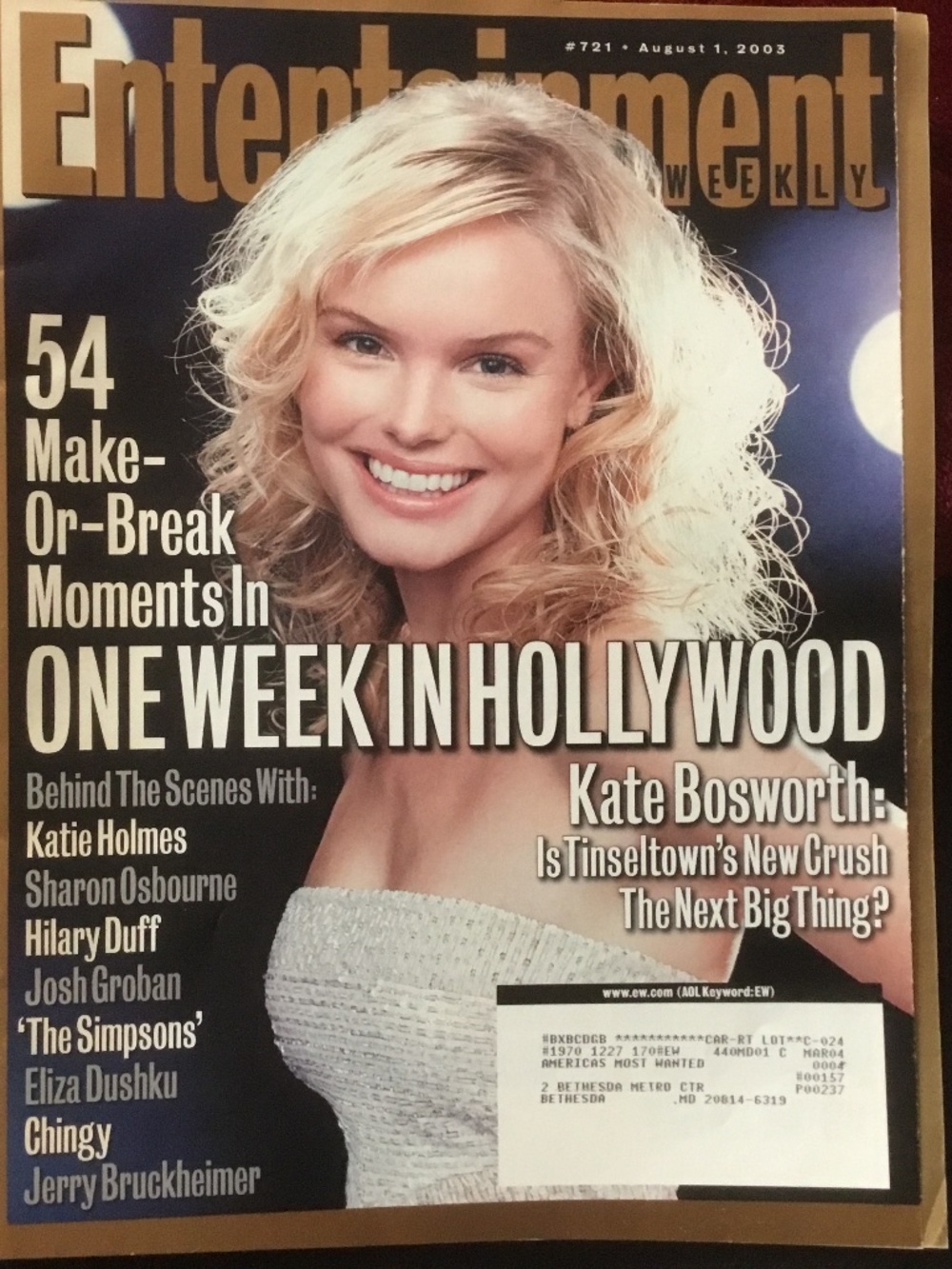 Kate Bosworth Entertainment Weekly  New Crush  #721-August 1, 2003 Label Unique*